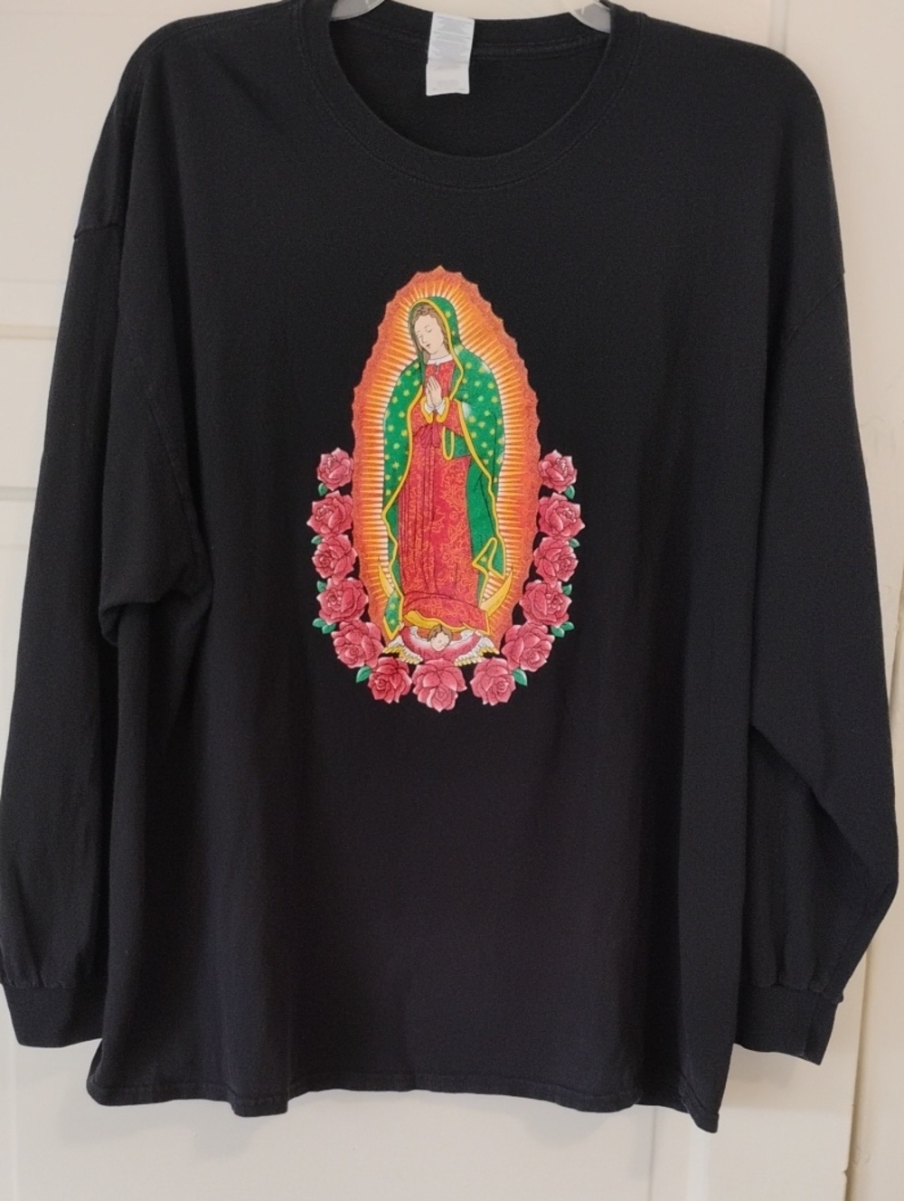 Our Lady Of Guadalupe Tee Long Sleeve Black Sz 3X Men Golden Heavy Cotton 100%